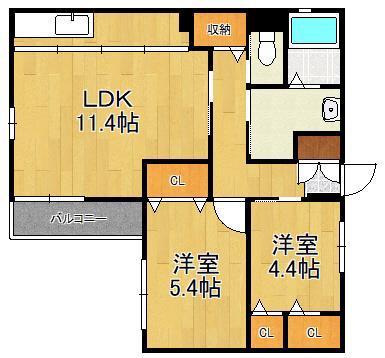 プリンセスガーデン秀蘭A棟(2LDK/2階)の間取り写真