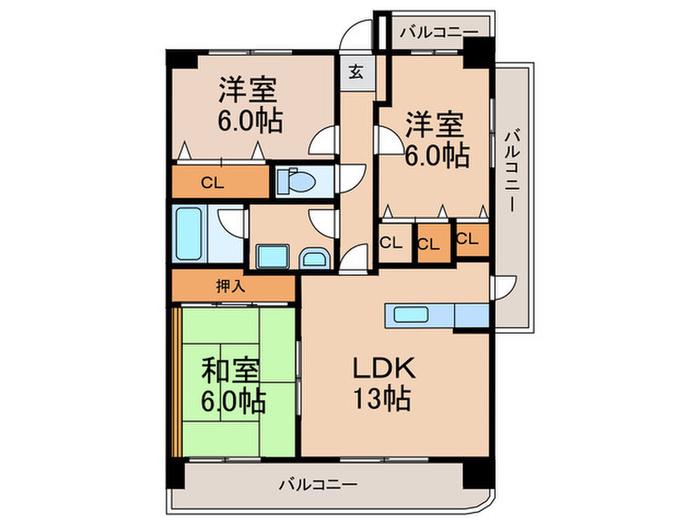 サンパディ久留米(3LDK/8階)の間取り写真