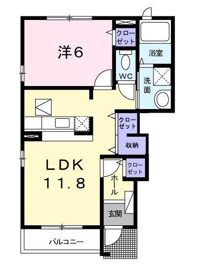 カトレア(1LDK/1階)の間取り写真