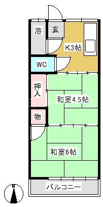 白菊荘(2K/1階)の間取り写真