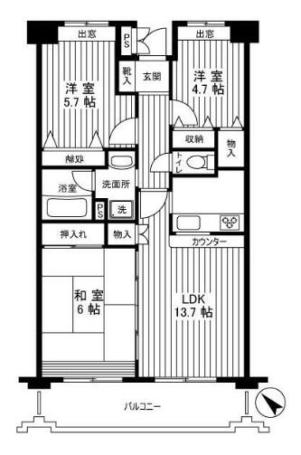 グリーンパレス石川(3LDK/5階)の間取り写真