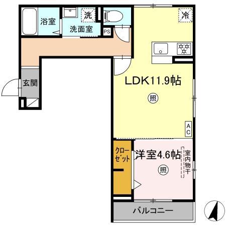 PREMILIFE碩田町(1LDK/2階)の間取り写真