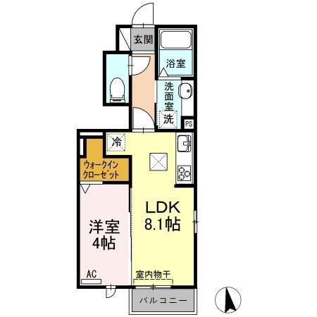 名鉄小牧線 間内駅 徒歩12分 2階建 築9年(1LDK/1階)の間取り写真