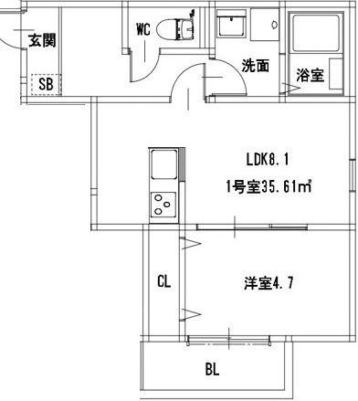 メゾンクレール神水(1LDK/2階)の間取り写真