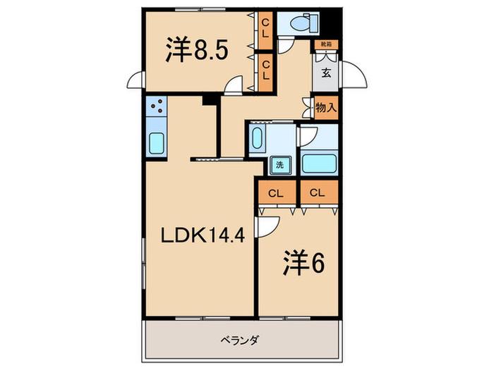 ル・パティオ瀬田(2LDK/2階)の間取り写真