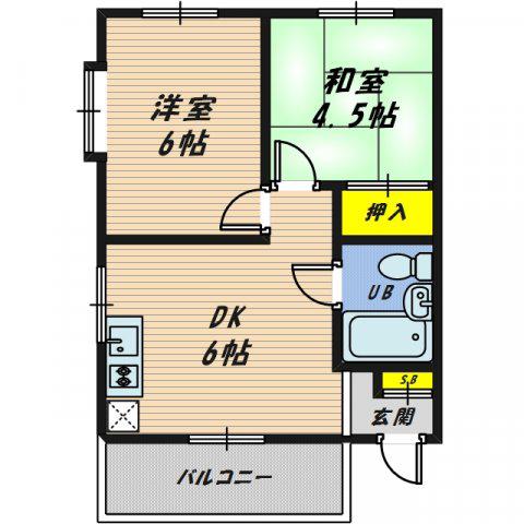 旭ロイヤルハイム(2DK/4階)の間取り写真