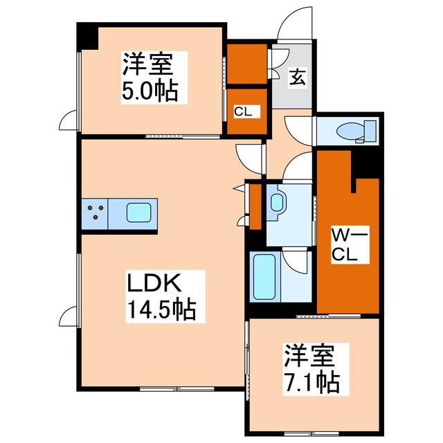 シャロームガーデン水前寺(2LDK/1階)の間取り写真