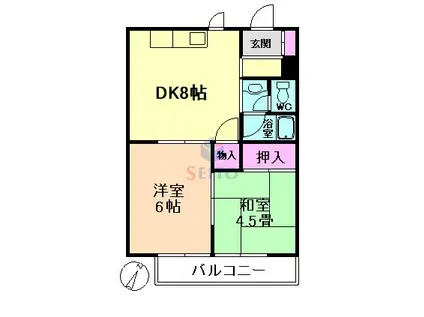 矢部ビル岡町コーポ(2DK/4階)の間取り写真