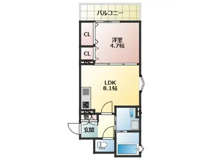 クリエオーレ清瀧(1LDK/3階)の間取り写真