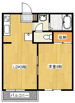パレス大槻B棟(1LDK/2階)の間取り写真