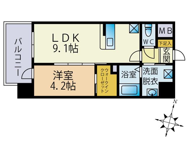 ETINCELL(1LDK/4階)の間取り写真