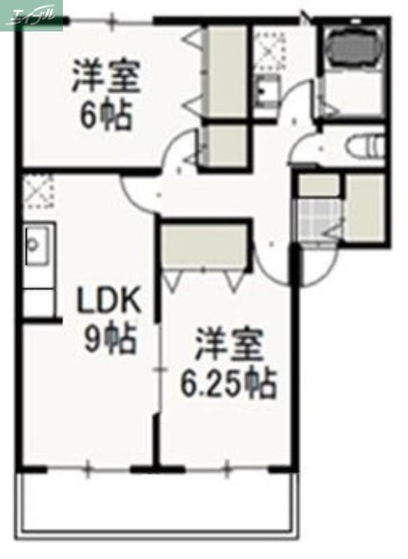 クリスタルパレス C(2LDK/1階)の間取り写真