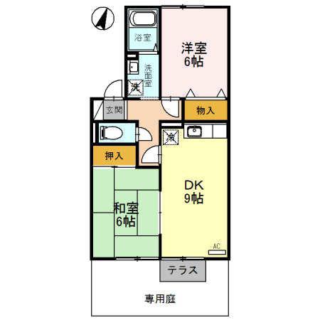 セジュールソシアII(2DK/1階)の間取り写真
