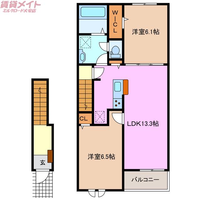 ラシアIII(2LDK/2階)の間取り写真