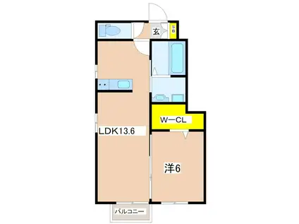 セレーネ中郷(1LDK/1階)の間取り写真