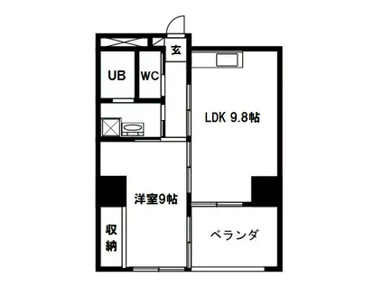 ピアビル(1LDK/9階)の間取り写真