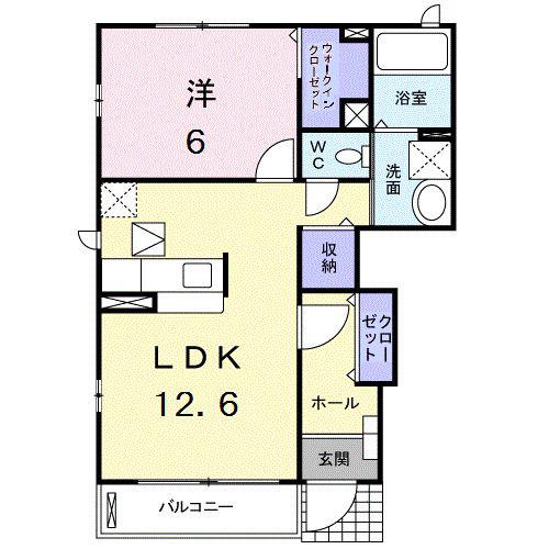 ロイヤルスクウェア 一宮IV(1LDK/1階)の間取り写真