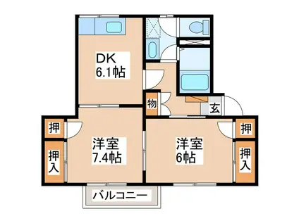 フレグランスリバーサイド F棟(2DK/2階)の間取り写真