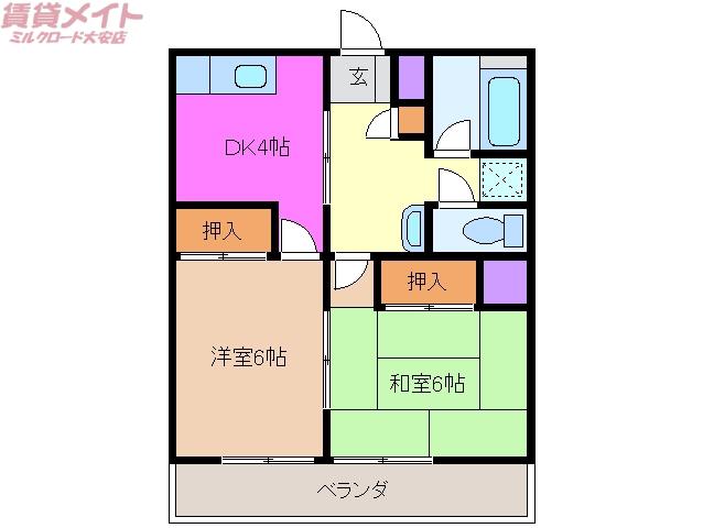 シバタマンション(2DK/2階)の間取り写真