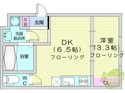 あすと五十人町Ⅱ(1DK/1階)の間取り写真