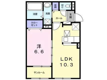 リボルバーB(1LDK/1階)の間取り写真