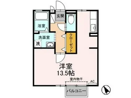 アヴェニュー小松寺A(ワンルーム/1階)の間取り写真