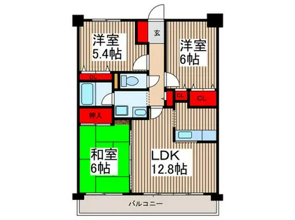 ビューフレア片町(3LDK/5階)の間取り写真