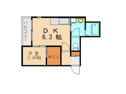 ダイヤモンドライフ戸畑駅前(1DK/2階)の間取り写真