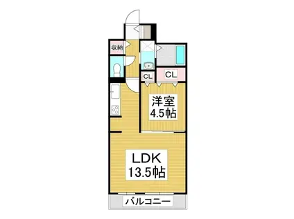 コンフォーティア中洲IV A棟(1LDK/2階)の間取り写真