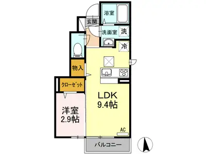 ヴェルコート(1LDK/1階)の間取り写真