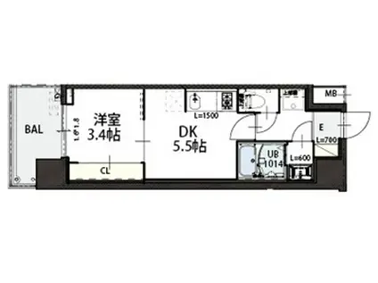 GRAND LUCE(1DK/2階)の間取り写真