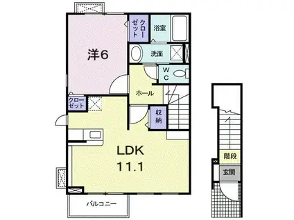 マーヴェラス(1LDK/2階)の間取り写真