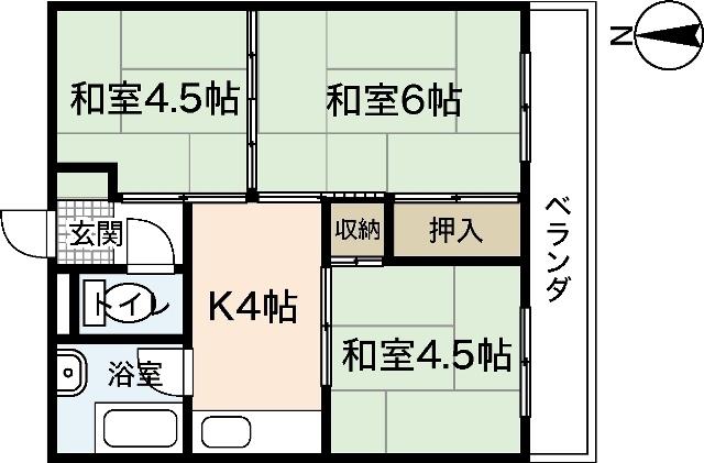 海老園春秋マンション(3K/5階)の間取り写真