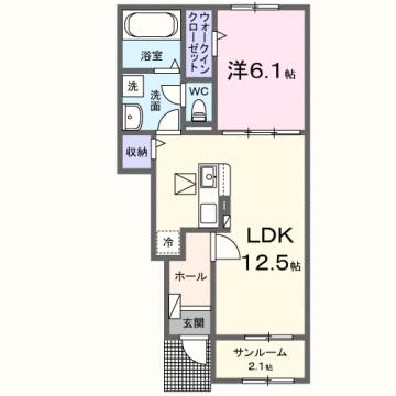 シャルム朝来(1LDK/1階)の間取り写真