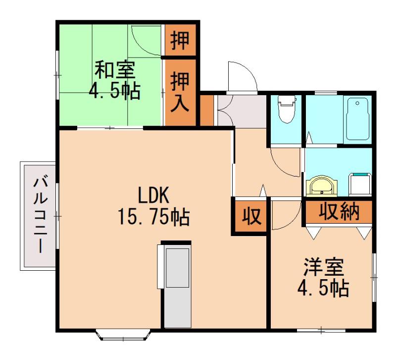 フルハウスB(2LDK/2階)の間取り写真