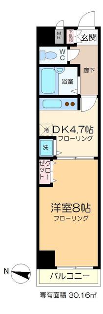 レジデンスクラモト(1DK/6階)の間取り写真
