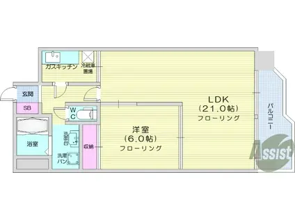 オーロラビル(1LDK/6階)の間取り写真