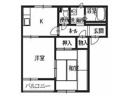 グリーンルミナス(2K/2階)の間取り写真