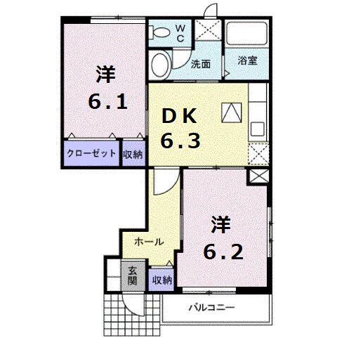 サンヒルズC(2DK/1階)の間取り写真