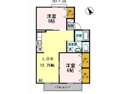 セジュール渋川B棟(2LDK/2階)の間取り写真