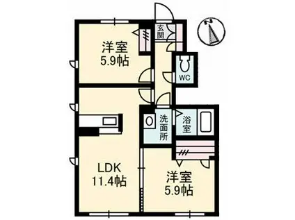 シャーメゾン南町A(2LDK/1階)の間取り写真
