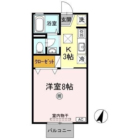レインボーハイツ B棟(1K/1階)の間取り写真