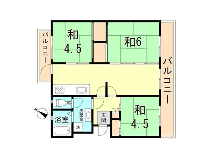 大久保東第四 83号棟(3DK/3階)の間取り写真