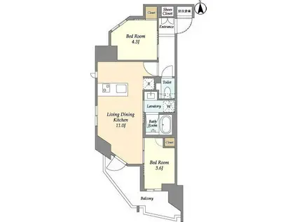 ウェルスクエア西蒲田(2LDK/6階)の間取り写真