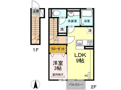 下越物産D-ROOM A(1LDK/2階)の間取り写真