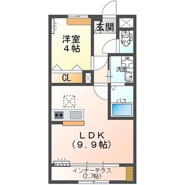 OLIVE よしわら6丁目(1LDK/1階)の間取り写真