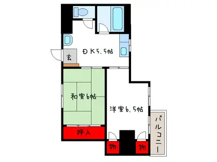 シティー八尾(2DK/6階)の間取り写真