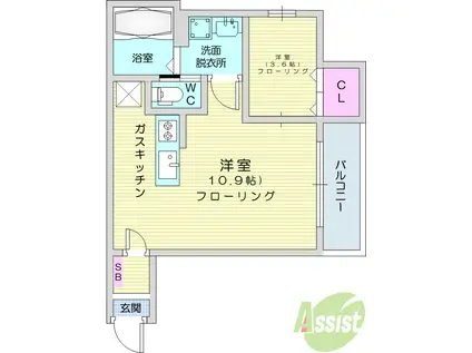 OUTRIGGER小松島(1LDK/1階)の間取り写真