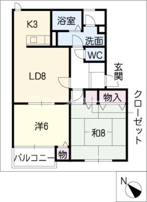 スカイドミール(2LDK/2階)の間取り写真