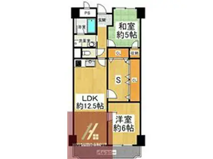 オリーブハイツ相川1号棟(2LDK/9階)の間取り写真